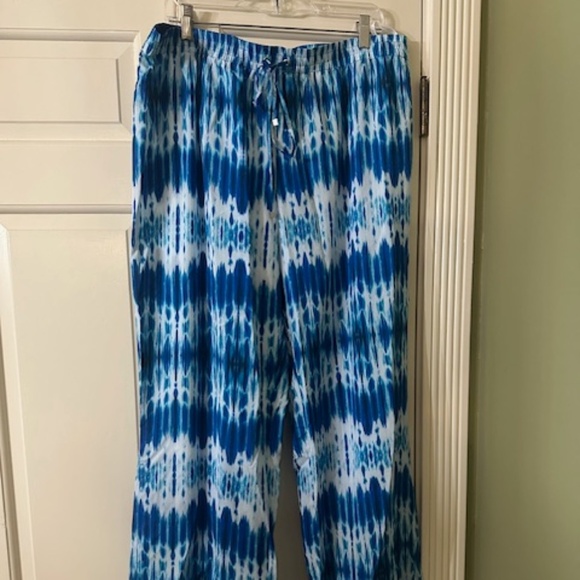 Blue Tie-Dye Wide-Leg Beach Pants • Pull-On • Lightweight • Size XL - Picture 1 of 4